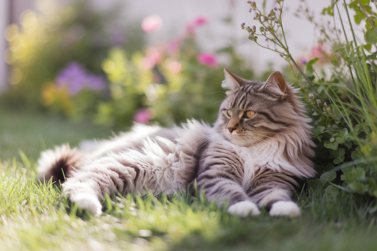chat-poils-longs-jardin-ensoleille-fleurs