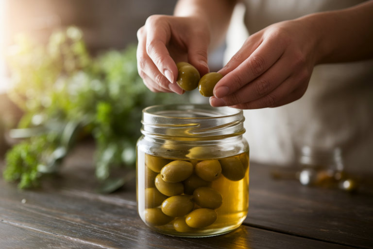 mains-olives-bocal-table-bois