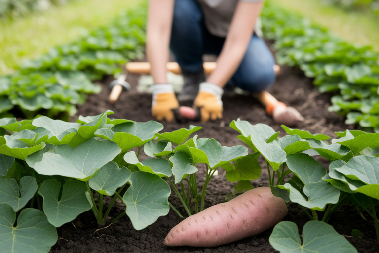 personne-plantant-patate-douce-jardin
