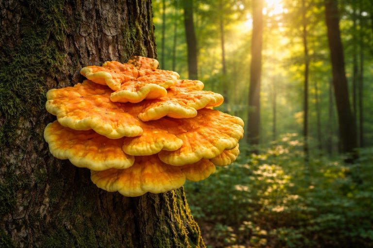 foret-dense-champignon-jaune-orange