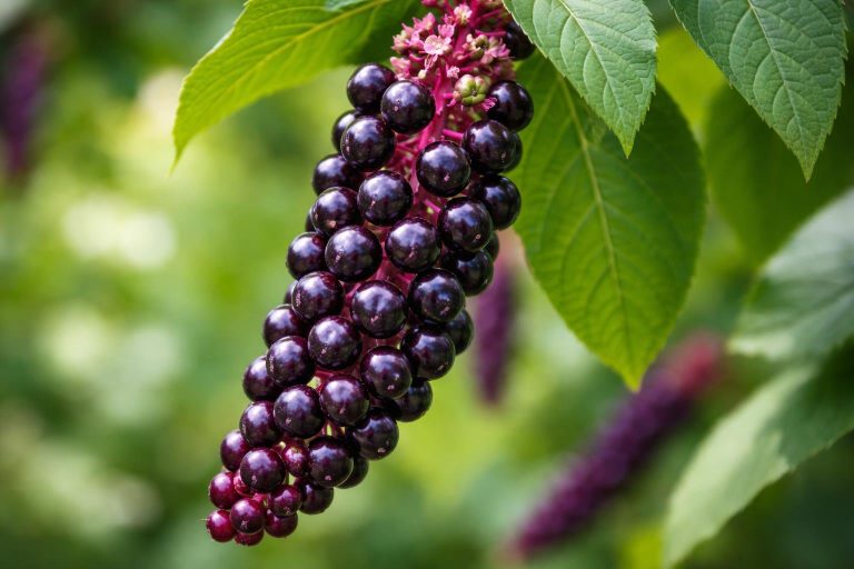 baies-violet-raisin-amerique-feuilles-vertes