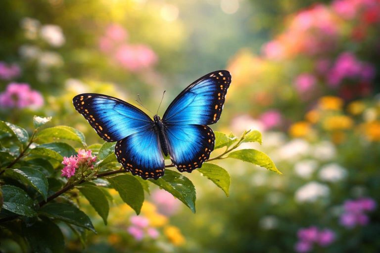 papillon-branche-jardin-fleurs-colorées