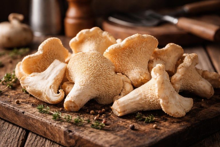 champignons-pied-mouton-table-bois
