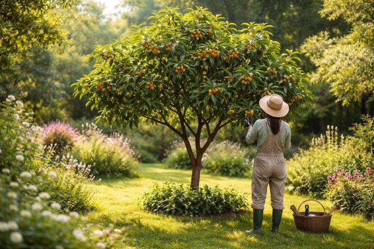 jardin-verdoyant-neflier-personne-jardinage
